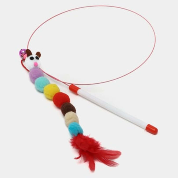 Игрушка в виде удочки с шариками и перьями для кошки (50 см)