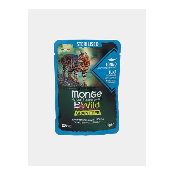 Влажный корм для стерилизованных кошек Monge B Wild с креветками и овощами